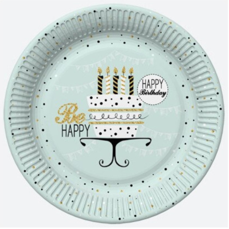 Farfurii/ Pahare/ Servetele/ Paie/ Tacamuri - GOD FARFURII CARTON Mint and Happy B-day, 18cm, 8/set TD01_OG_026701