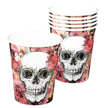 Farfurii/ Pahare/ Servetele/ Paie/ Tacamuri - PAHARE CARTON Day of the dead, 250ml 10/set 97087
