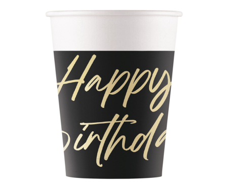 Farfurii/ Pahare/ Servetele/ Paie/ Tacamuri - PAHARE CARTON Elegant Happy Birthday, Decorata, FSC, 200ml, 8/set 96614
