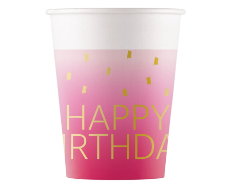 Farfurii/ Pahare/ Servetele/ Paie/ Tacamuri - PAHARE CARTON Pink Happy Birthday, Decorata, FSC, 200ml, 8/set 96624