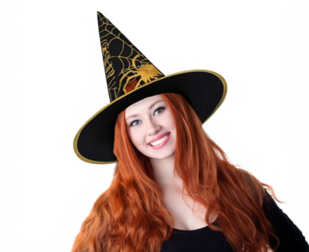 Halloween - PALARIE VRAJITOARE Witch hat with a golden spiderweb, 30cm, Size S, KCZZP-YH