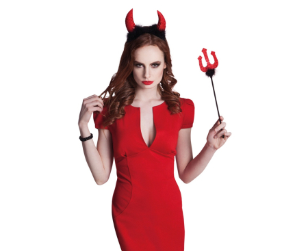 HOBBY - SET PARTY TIARA CU COARNE DIAVOL SI TRIDENT 135*275CM ROSU-NEGRU 74433