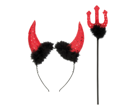 SET PARTY TIARA CU COARNE DIAVOL SI TRIDENT 135*275CM ROSU-NEGRU 74433 [1]