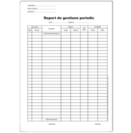 Formulare tipizate - Raport Gestiune Periodic Autocopiativ A4 2 ex. 100 file - ipb.ro
