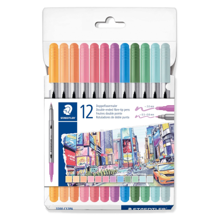 RECHIZITE SCOLARE - CARIOCI STAEDTLER 2 CAPETE CULORI PASTEL  12/SET CUTIE CARTON ST-3200-C12pa