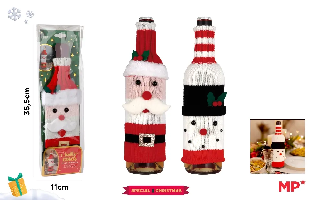 Ambalaje cu Spirit de Sărbătoare - HUSA PENTRU STICLA DE VIN IPB 36.5*11CM MOTIV CRACIUN CH57021