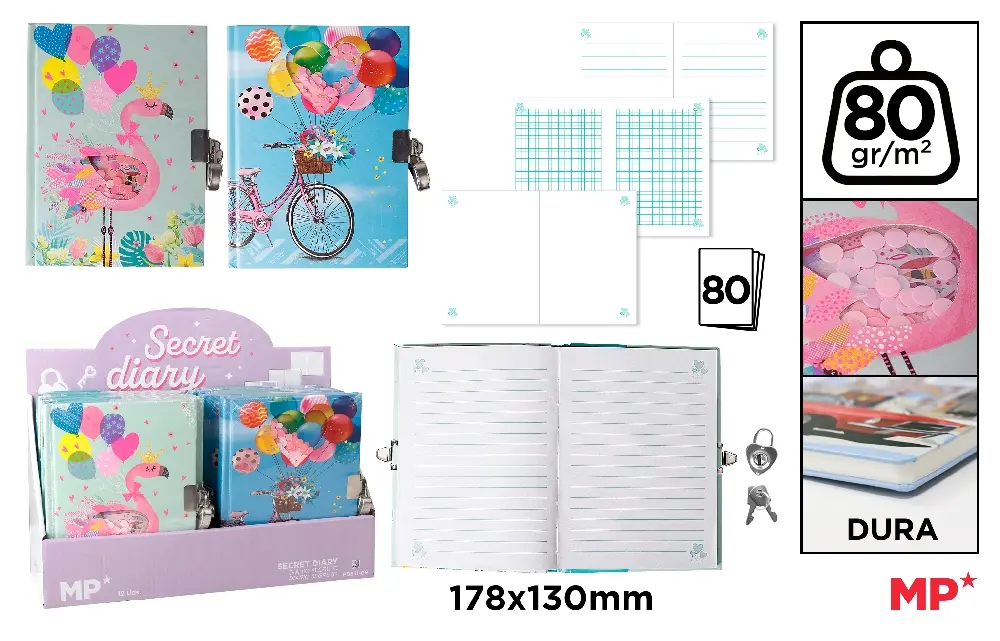 Jurnale cu cheita/ lacat/ magnet - JURNAL CU LACAT IPB 178*130MM 80F CERVANTES FLAMINGO PB891-09
