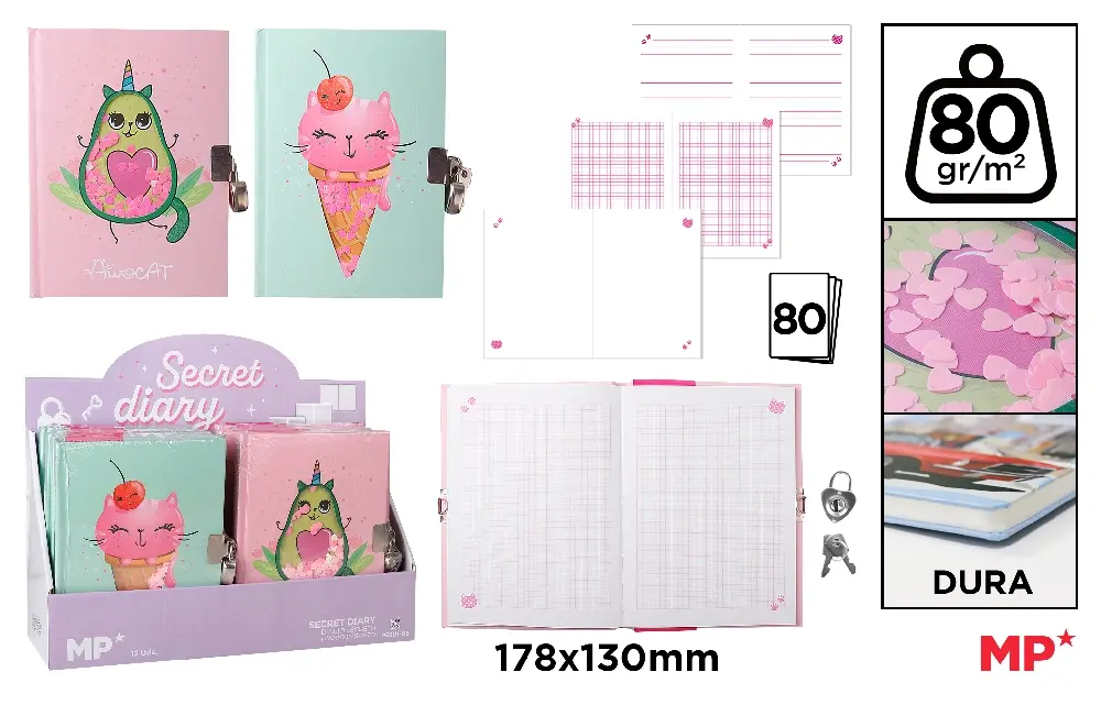 Jurnale cu cheita/ lacat/ magnet - JURNAL CU LACAT IPB 178*130MM 80F CERVANTES FUNNY CATS PB891-06