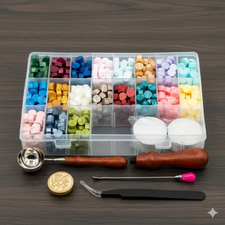 Set Ceara si sigiliu - KIT SIGILII,CEARA 19 CULORI/40BUC ,STAMPILA ALAMA,PENSETA,LINGURITA ,LUMANARI