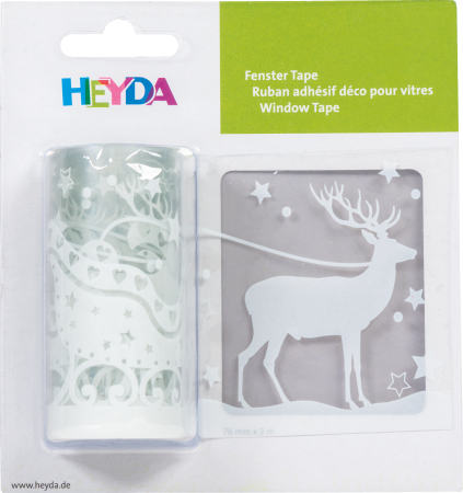 Ambalaje cu Spirit de Sărbătoare - BANDA AUTOADEZIVA DECORATIVA FEREASTRA 200*7.5CM SANIE CU REN ALB 3584483