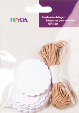 Ambalaje cu Spirit de Sărbătoare - ETICHETE ROTUNDE CADOU 4-5-5.8 CM 30/SET ALBE + SNUR 4870730