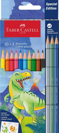 Creioane colorate - LEC CREIOANE COLORATE FABER-CASTELL 10+3 CULORI DINOZAURI FC111213