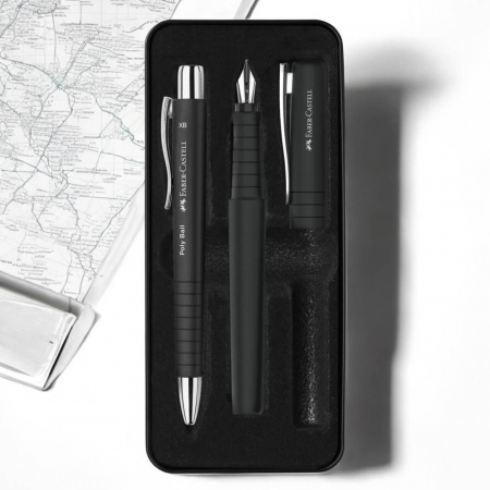 Seturi Instrumente de lux - LEC SET FABER-CASTELL STILOU B + PIX POLY XB NEGRU FC241050