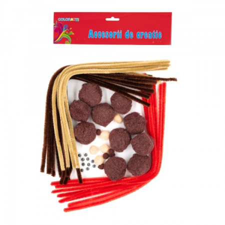 HOBBY - ACCESORII CREATIE REN DIN SARMA PLUSATA CU POM POM SI OCHISORI A2390