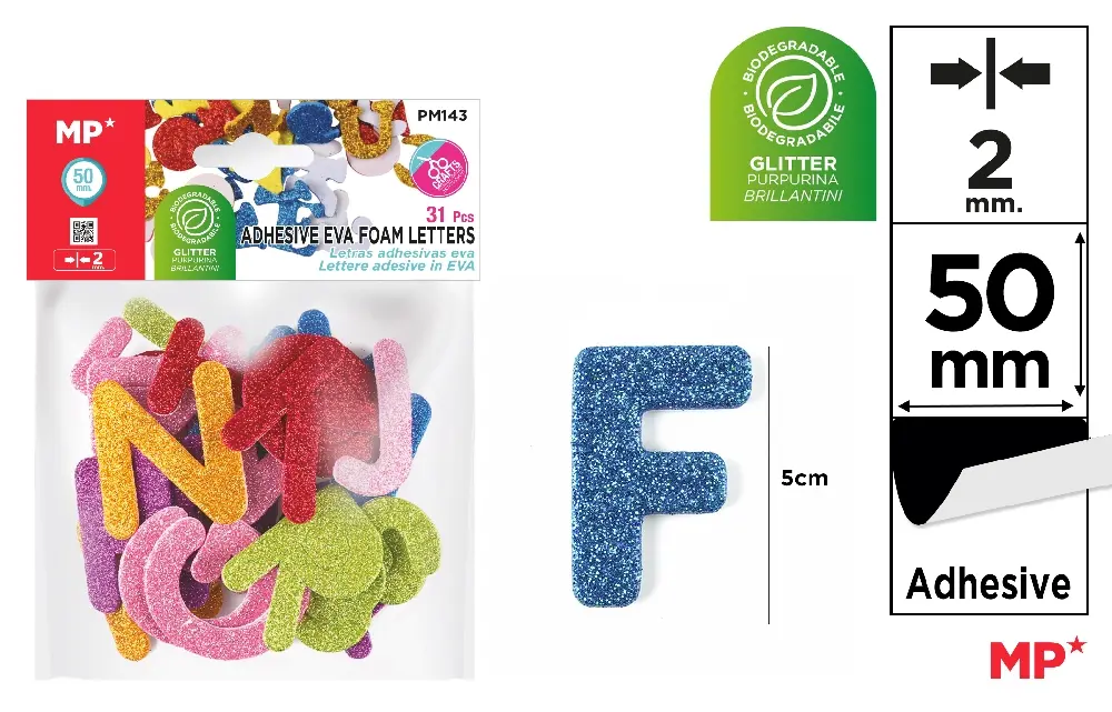 HOBBY - LITERE ADEZIVE SPUMA IPB 5CM GLITTER 31 BUCATI PM143