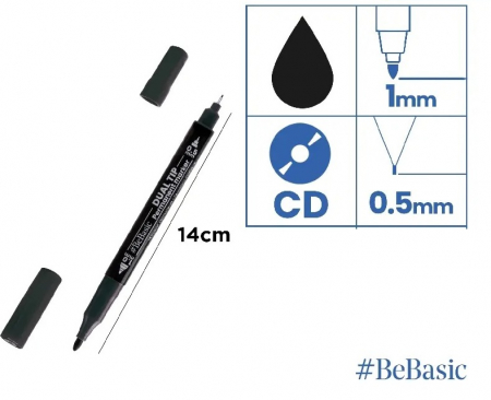 Marker cd - MARKER PERMANENT BeBasic PENTRU CD 2 CAPETE 0.5MM-1.0MM NEGRU S056-01