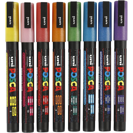 MARKER UNI POSCA 8/SET CULORI CU SCLIPICI 0.9-1.3 MM M1514 [1]