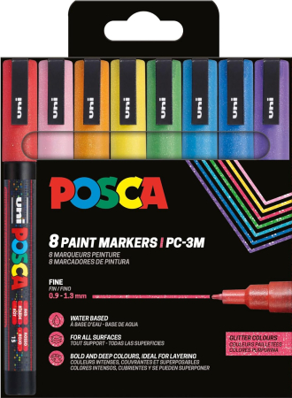 Markere universale Posca Uni - MARKER UNI POSCA 8/SET CULORI CU SCLIPICI 0.9-1.3 MM M1514
