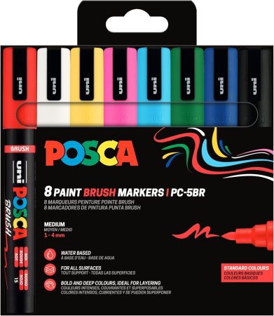 Markere universale Posca Uni - MARKER UNI POSCA PC-5BR 1-4MM 8 CULORI/SET VARF PENSULA M1602