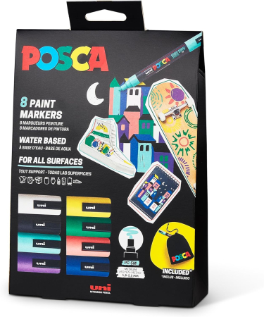 Markere universale Posca Uni - MARKER UNI POSCA PC-5M 1.8-2.5 MM 8 CULORI/SET CUTIE CARTON  M1558