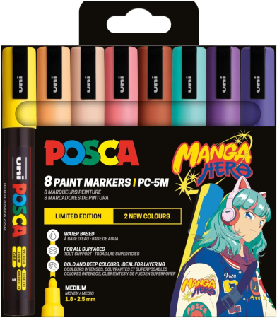 FINE ARTS&GRAPHICS - MARKER UNI POSCA PC-5M 1.8-2.5MM  8 CULORI/SET MANGA HERO  M1644