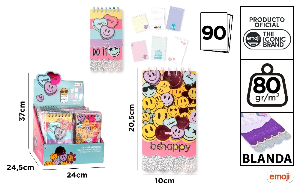 Articole papetarie pentru copii - NOTES IPB 100*205MM VERTICAL 90F SPIRA EMOJI EM24023
