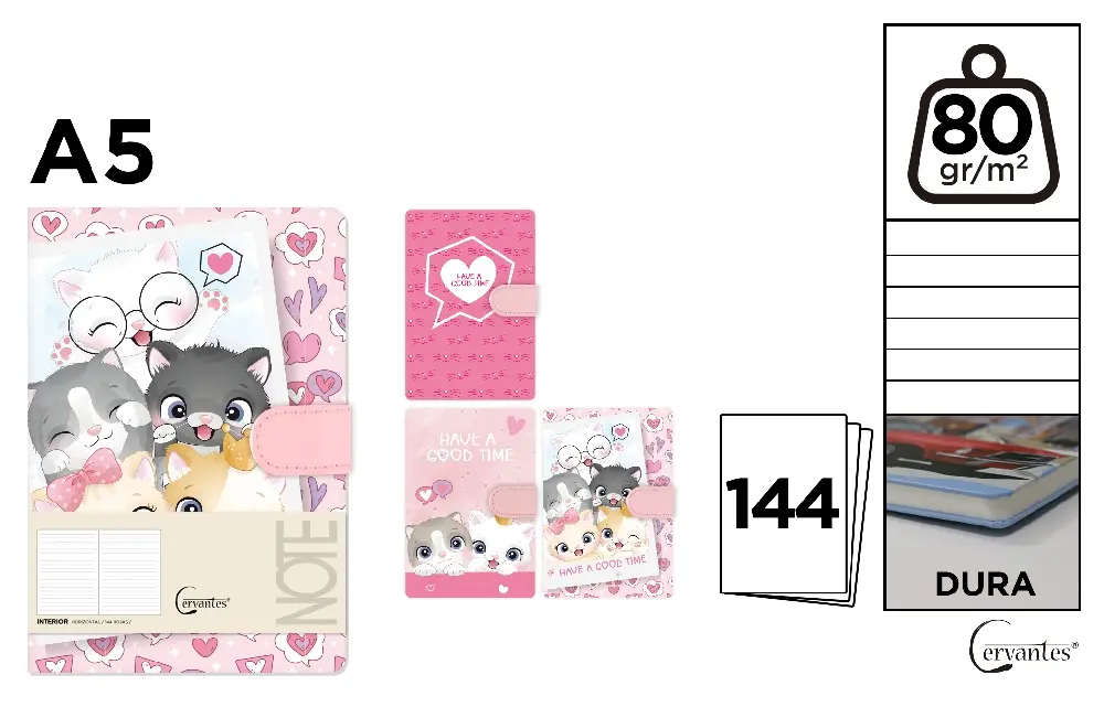 RECHIZITE SCOLARE - NOTES IPB A5 144 FILE PISICI  CLAPA MAGNETICA PB475-53