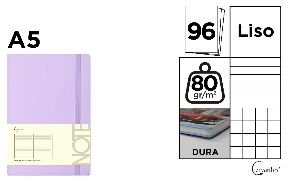 RECHIZITE SCOLARE - NOTES IPB A5 CERVANTES CU ELASTIC 96F MOV PASTEL AR/ DR/ VE PB662