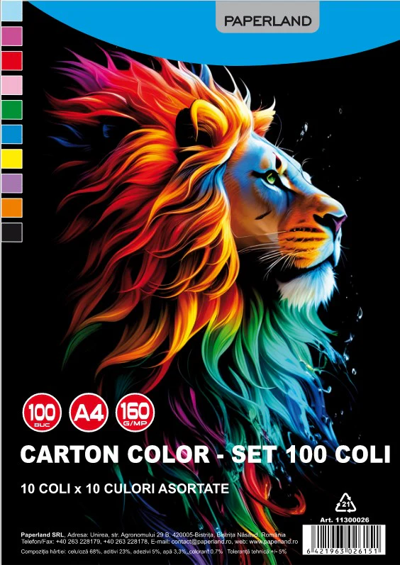Hartie si cartoane colorate - CARTON COLOR A4 10CULORI/SET1 160GR 100BUC 11300026