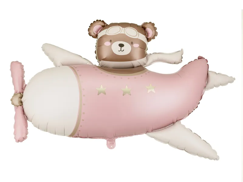Baloane si accesorii - BALON FOLIE ALUMINIU Bear in Airplane, 94x61cm, light pink FB383-081J