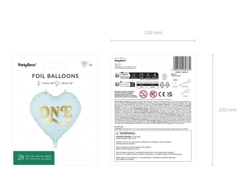 BALON FOLIE ALUMINIU Heart "One", 45cm, light blue FB390-001J [2]