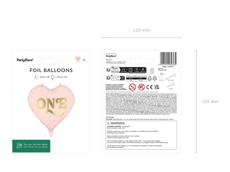 BALON FOLIE ALUMINIU Heart "One", 45cm, light pink FB390-081J [2]