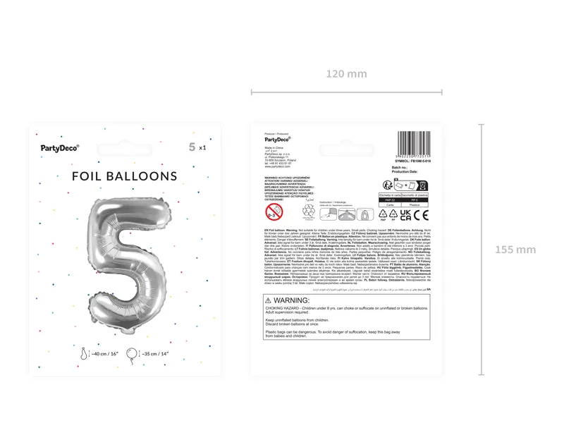 BALON FOLIE ALUMINIU Number "5", 35cm, silver FB10M-5-018 [2]