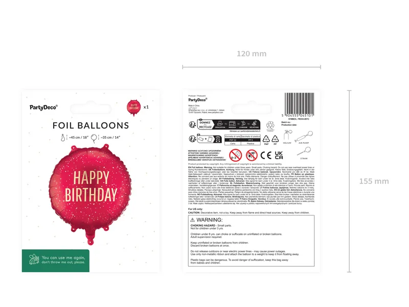 BALON FOLIE ALUMINIU Round Happy Birthday, 35x35cm, dark red FB353-007C [2]