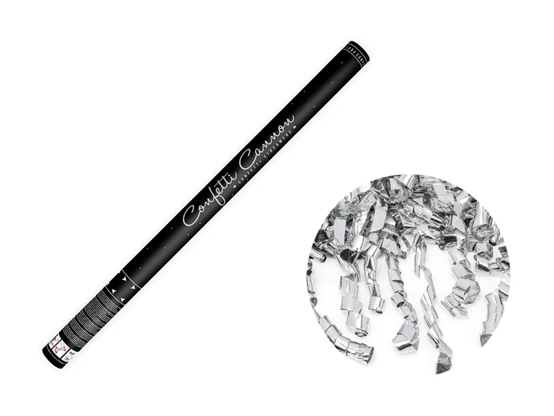 ARTICOLE PARTY - CONFETTI cannon, with streamers, silver, 80cm TUKSE80-018M