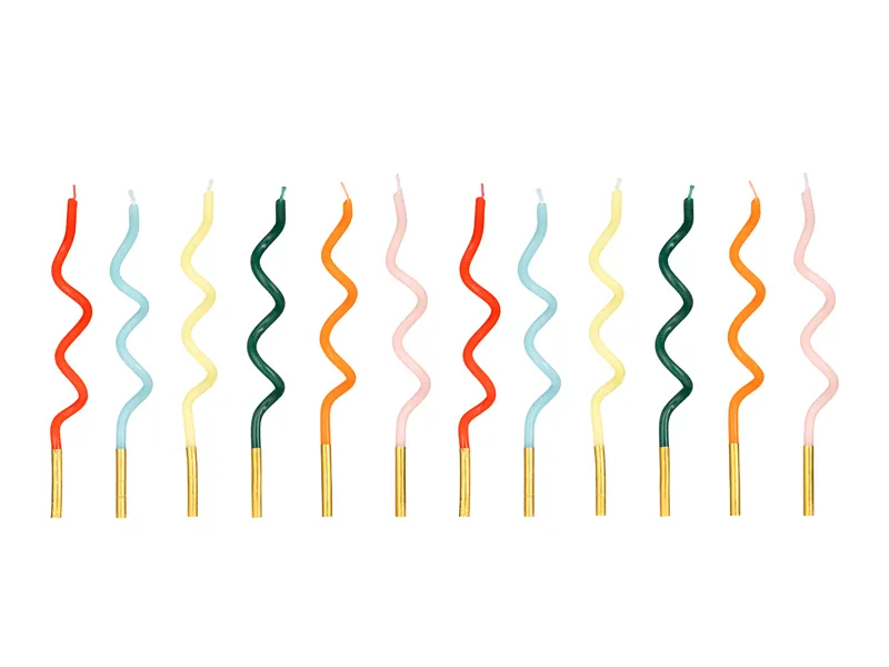 DE SEZON - Lumânări Tort Curl Rainbow 14cm 12 buc/set
