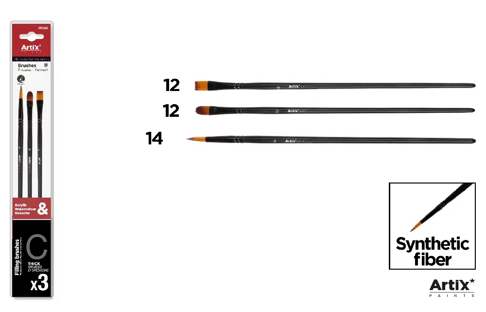 Pensule scolare set - PENSULE IPB PROFESIONALE 3/SET NR.12 DREPT, NR.12 LIMBA DE PISICA, NR.14 ASCUTIT PP286