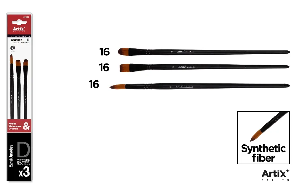 Pensule scolare set - PENSULE IPB PROFESIONALE 3/SET NR.16, DREPT, LIMBA DE PISICA, ASCUTIT PP287