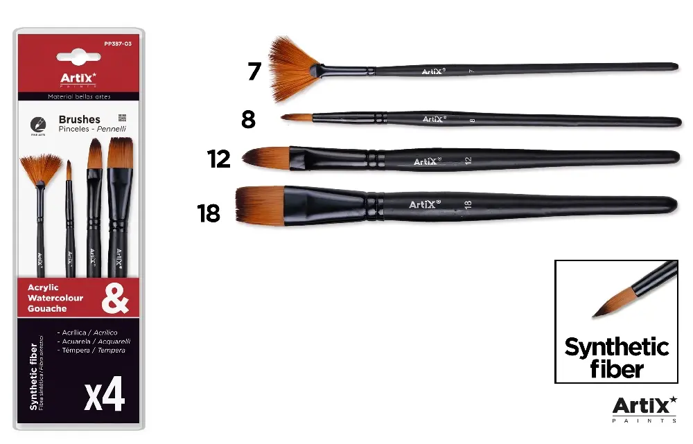 Pensule scolare set - PENSULE IPB PROFESIONALE VF.SINTETIC 4/SET NR.7,8,12,18, PP387-03