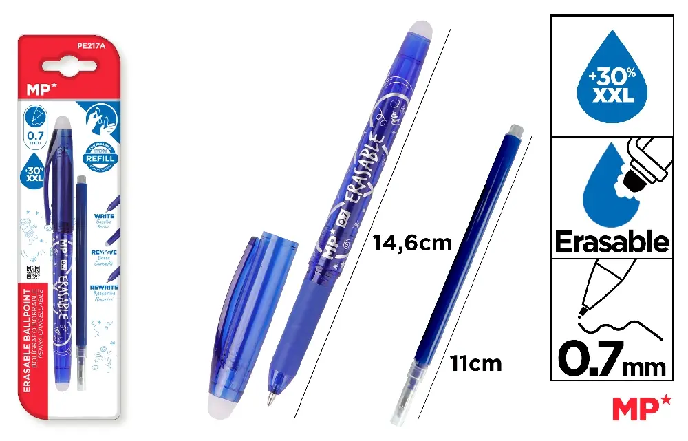 Pixuri cu radiera - PIX CU RADIERA IPB 0.7MM + 1 REZERVA ALBASTRU PE217A