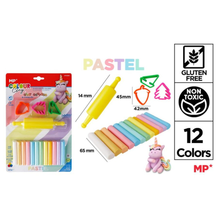 Plastilina/ Plansete plastilina - PLASTILINA IPB 12 CULORI PASTEL + 4 INSTRUMENTE MODELAJ, GLUTEN FREE PY050