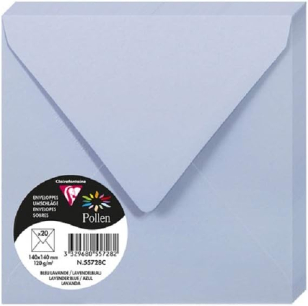 HARTIE PRODUSE DIN HARTIE - Set 20 Plicuri Pătrate Clairefontaine Albastru Lavandă 14x14