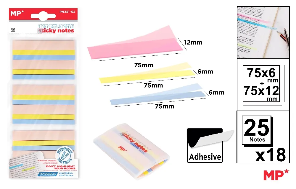 ORGANIZARE SI ARHIVARE - POST IT ADEZIV TRANSLUCID IPB 75*6-75*12MM CULORI PASTEL PN351-02