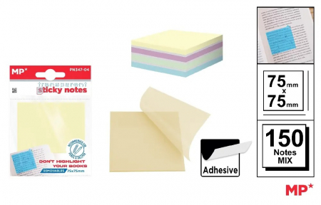 Notite autoadezive - POST IT ADEZIV TRANSLUCID IPB 75*75MM 150/SET MIX PN347-04