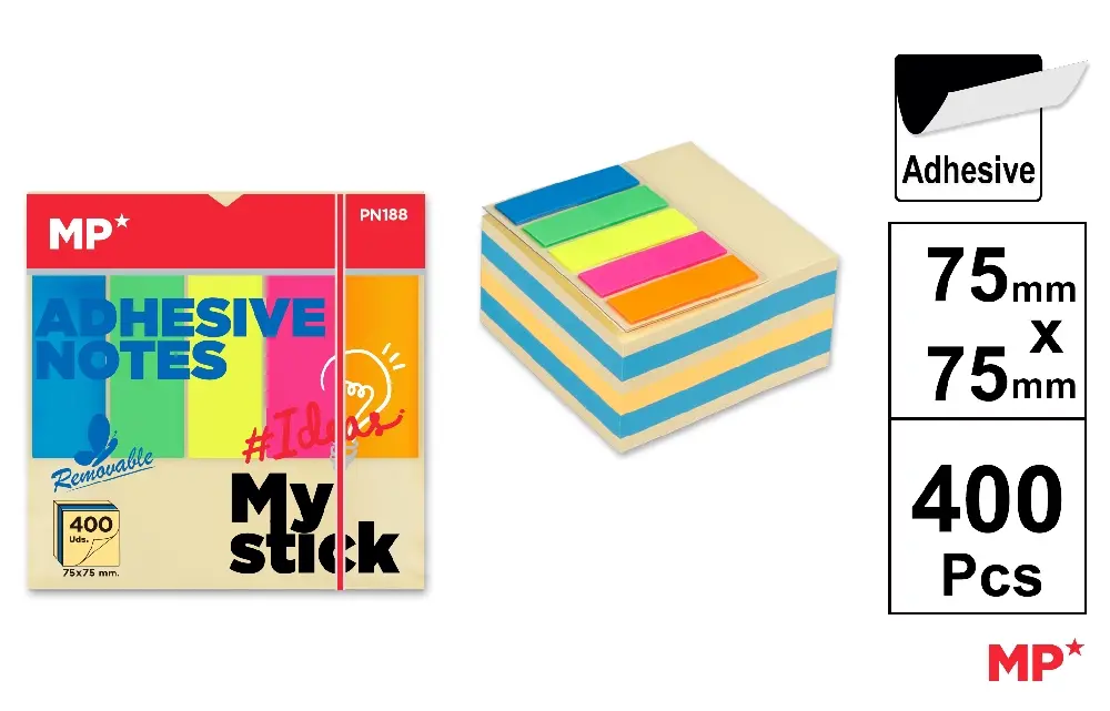 Notite autoadezive - POST IT CUB IPB 75*75MM CU STICK INDEX STEAG 400/SET COLOR PN188