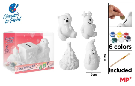 Seturi creative Christmas - PUSCULITA CERAMICA IPB PENTRU PICTAT, 6 CULORI + PENSULA, FIGURINE CRACIUN CH23011
