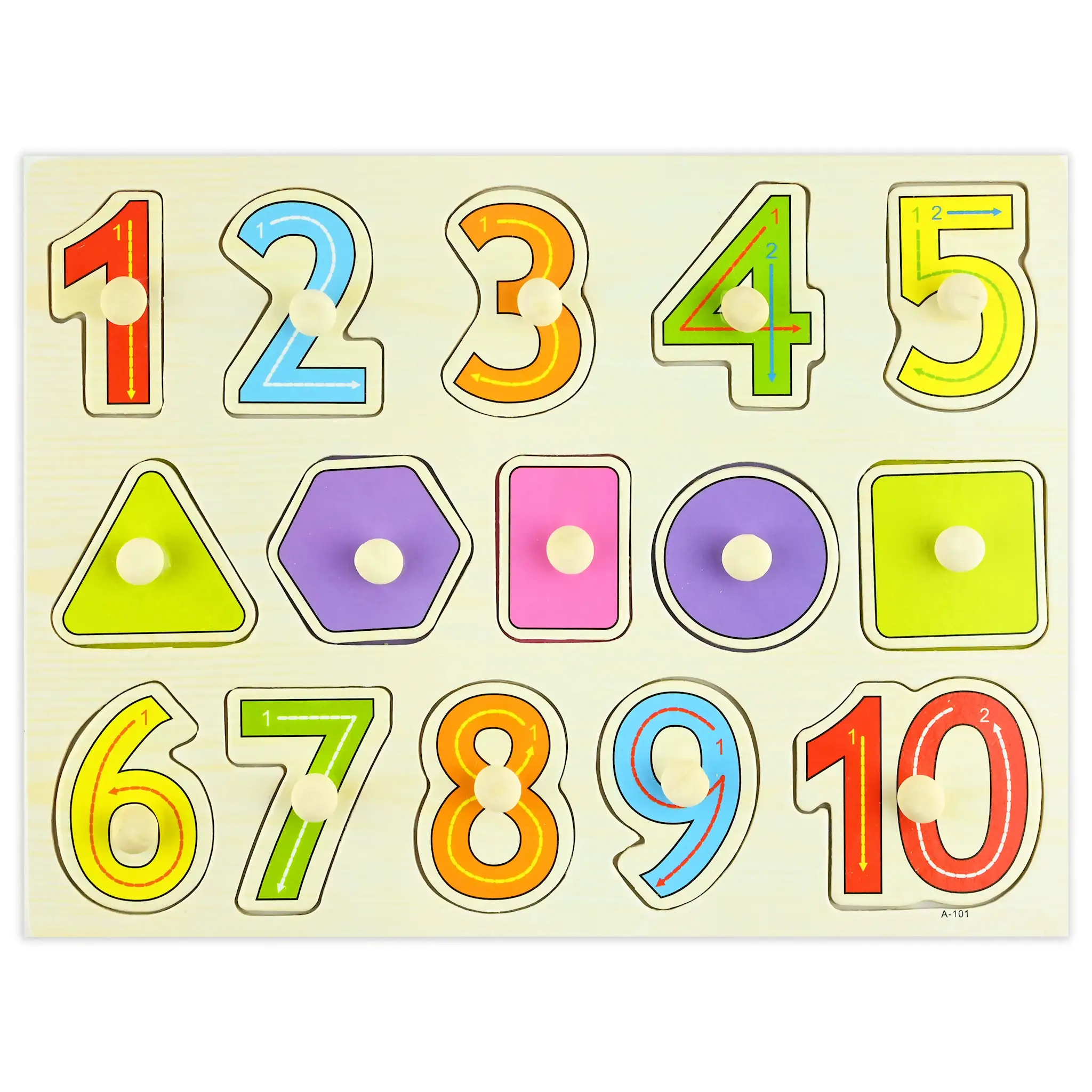 Jocuri Educative si Puzzle-uri - PUZZLE CU NUMERE SI FORME GEOMETRICE DIN LEMN 30CM 28922