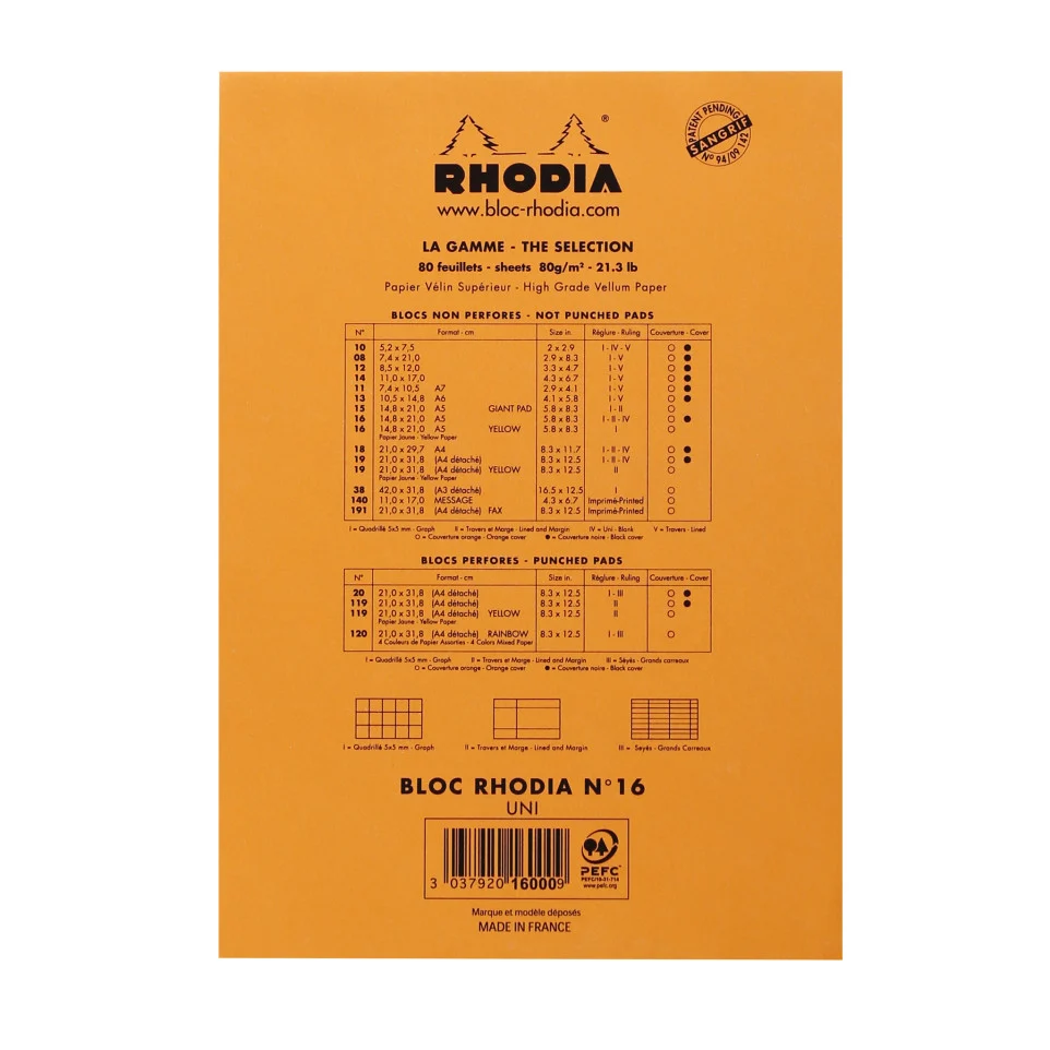 BLOC NOTES A5 80F N16 VELIN ORANGE RHODIA 16000C [2]