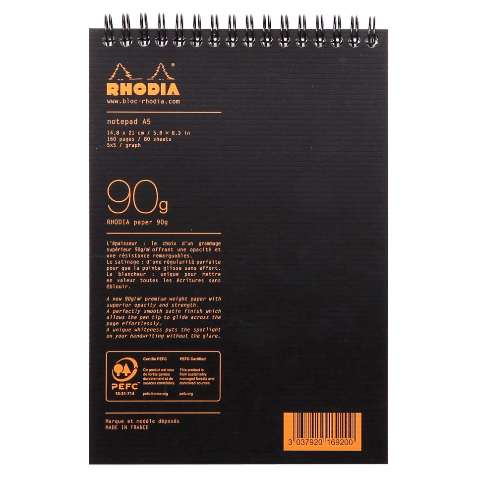 BLOC NOTES A5 SPIRA 80F AR BLACK RHODIA 16920C [2]