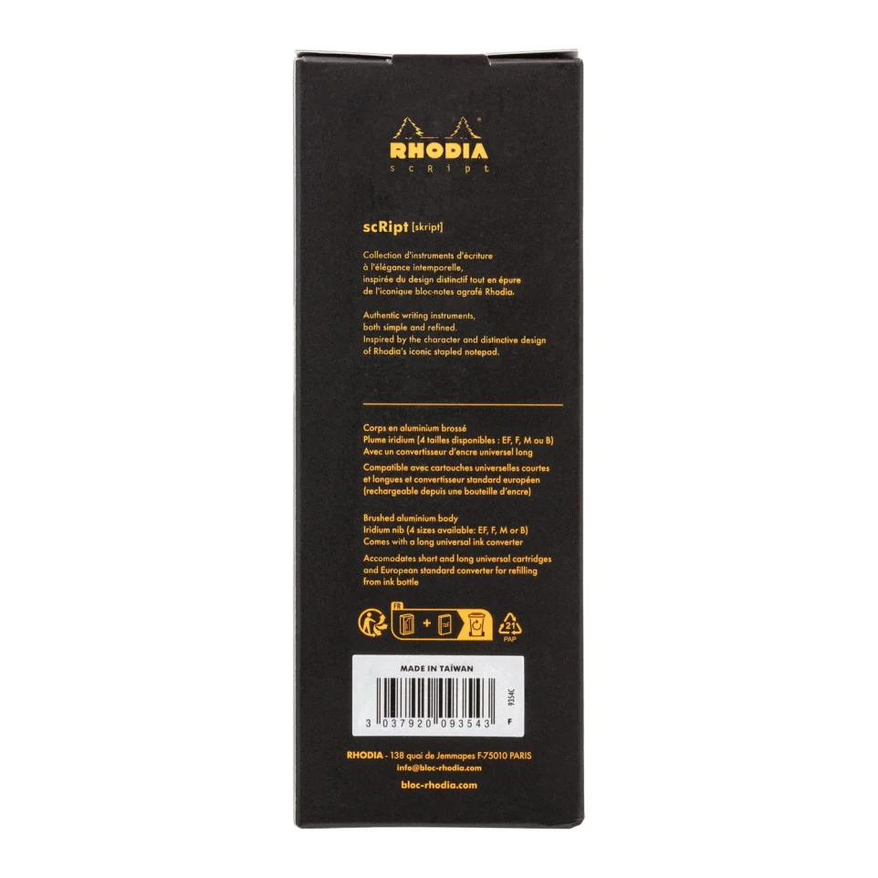 STILOU RHODIA SCRIPT METALIC NEGRU PENITA F + TRAGATOR CERNEALA 9354C [3]